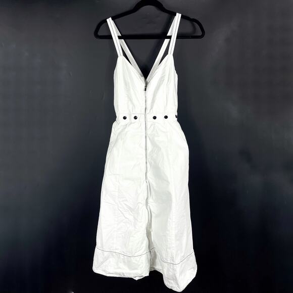 Proenza Schouler‎ Front Zip Midi Dress White Linen Blend Sleeveless Buttons Sz 4 - Picture 7 of 15
